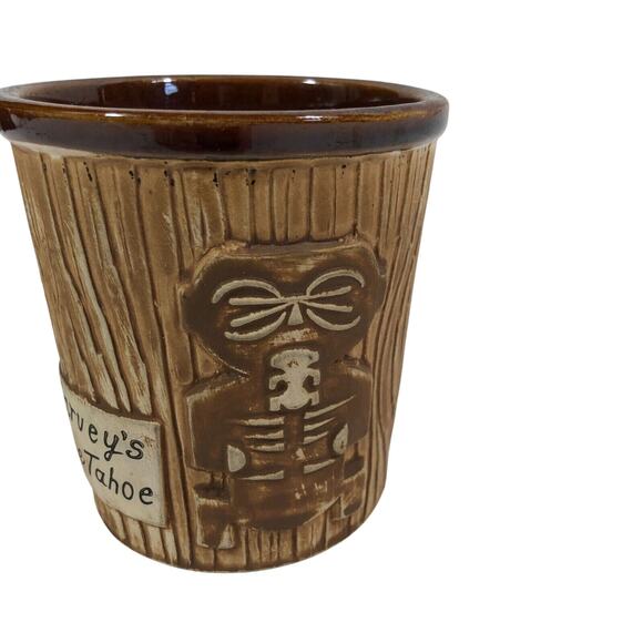 Vintage Otagiri Tiki Bucket Mug Harvey's Lake Tahoe Sculpted Textured Brown - Picture 3 of 8